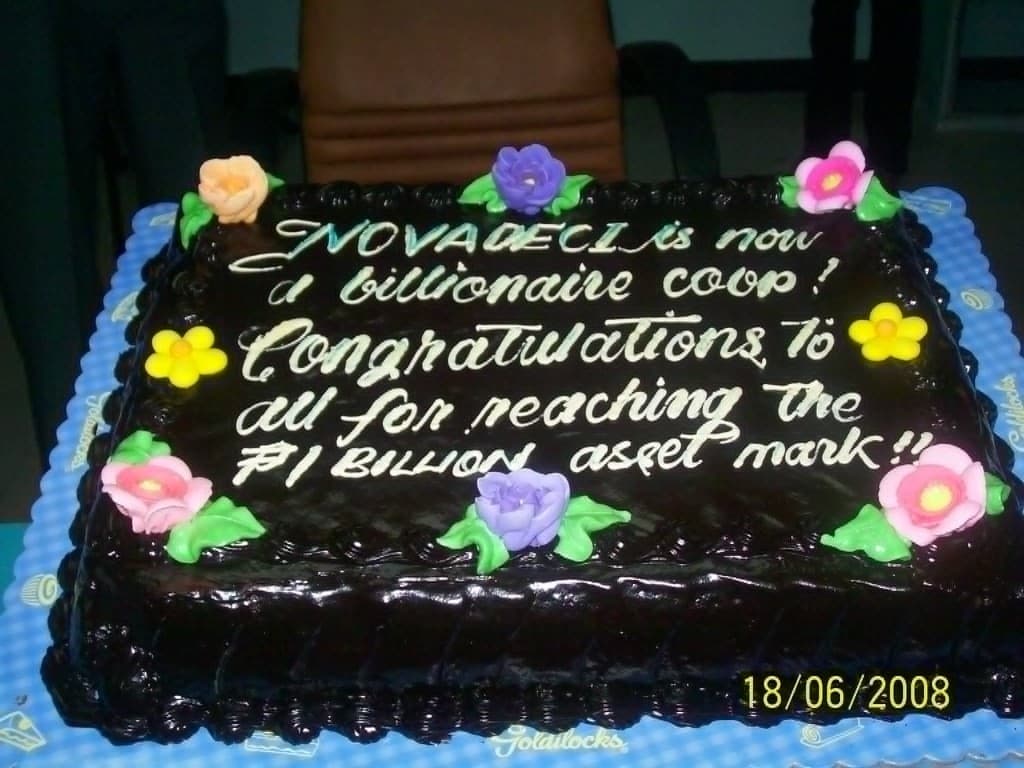 Celebration cake marking NOVADECI reaching P1 billion in assets in 2008