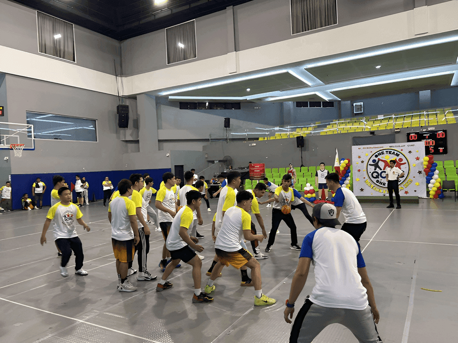 Team building group activity on the floor