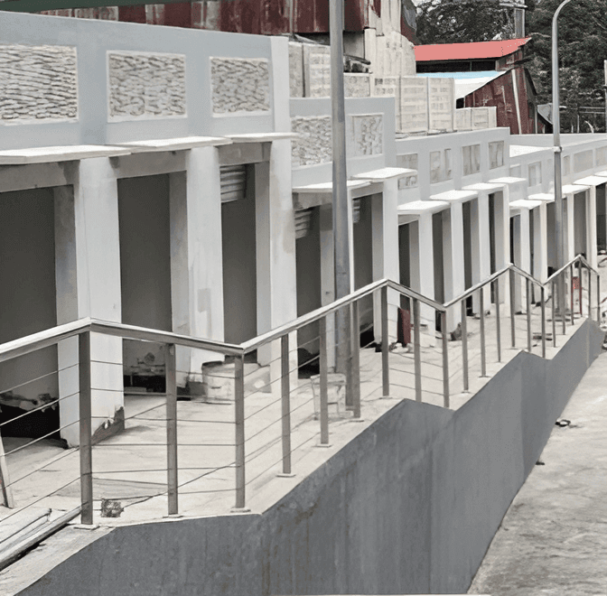 Commercial building exterior with storefront spaces